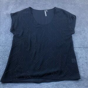 Studded Black Women's Short Sleeve Top